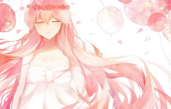 Picture girl, flowers, balloons, art, Anime, Anime, wreath, Vocaloid