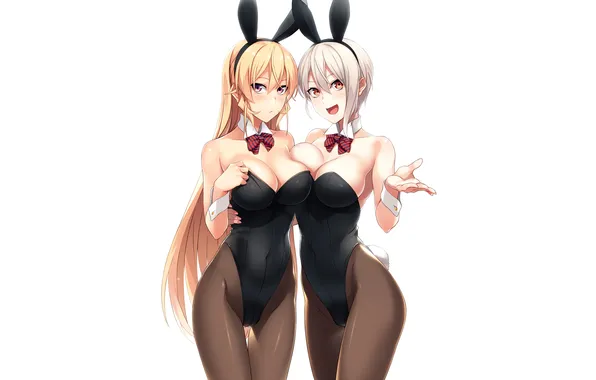 Sexy, cleavage, long hair, girls, boobs, animal ears, anime, beautiful