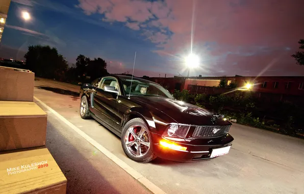 Auto, night, mustang, ford, muscle car