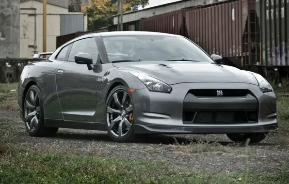 Cars, silver, R35, Nissan GTR, railway lorega