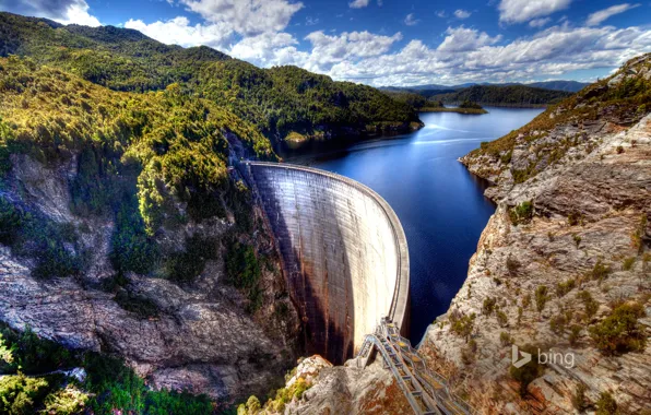 Picture the sky, clouds, mountains, lake, rocks, Australia, Tasmania, Dam Gordon