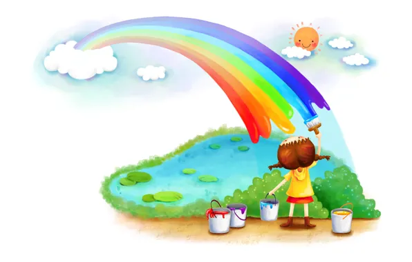 Picture paint, rainbow, girl