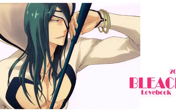 Hood, bracelet, Bleach, Bleach, green hair, long hair, sword, eye patch