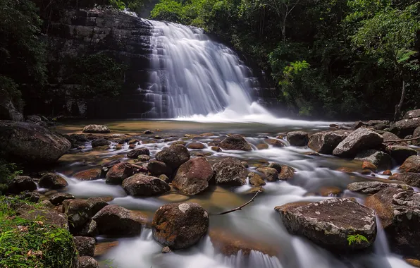 Picture river, stones, waterfall, Malaysia, Malaysia, Lata Bukit Hijau Waterfall, Kedah