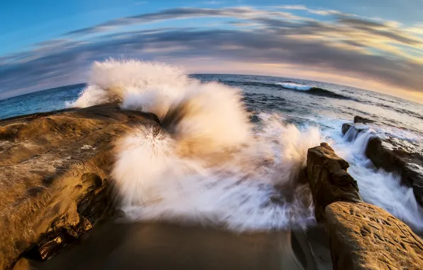 Stones, wave, surf, The Pacific ocean