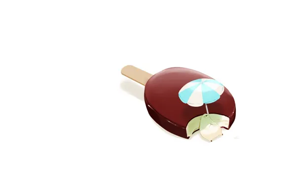 White background, yummy, white bear, baldeet, under the umbrella, popsicle on a stick