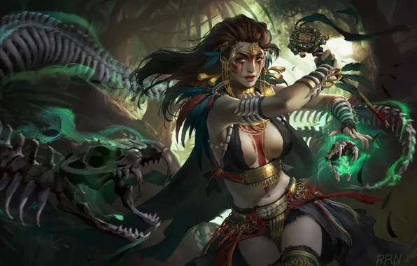 Girl, Forest, Magic, Witch, Bones, Fantasy, Art, MAG