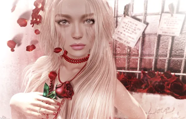 Picture blonde, look, girl, roses