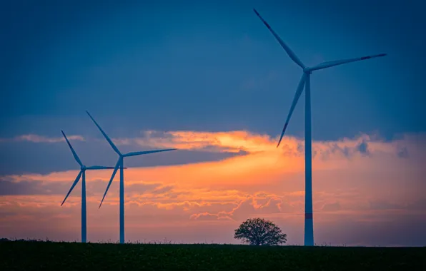 Picture the evening, Germany, glow, Electromechanical