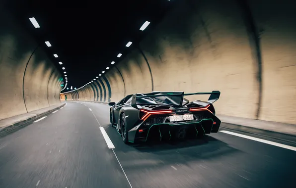 Roadster, Lamborghini, supercar, the tunnel, supercar, rear view, 2014, Veneno