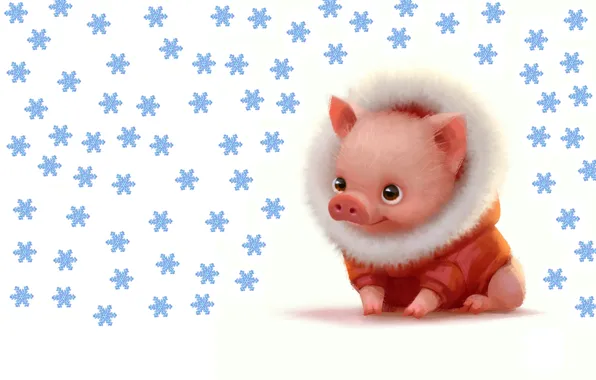 Winter, baby, art, New year, pig, pig, Lynn Chen, Lil piggy dude