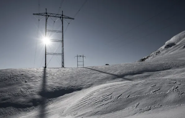 Picture winter, morning, power lines