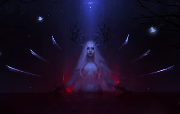 Girl, Night, Lake, River, Light, Girl, Blood, Light