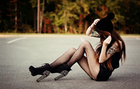 Road, girl, background