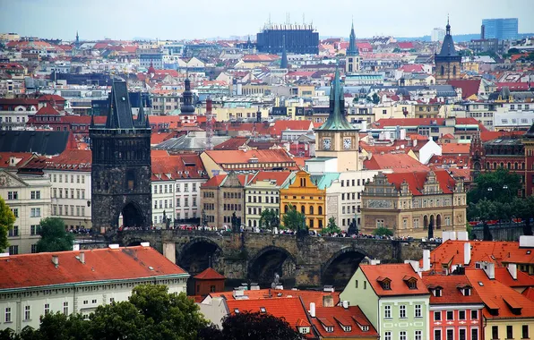 Tower, home, Prague, Czech Republic, panorama, Charles bridge