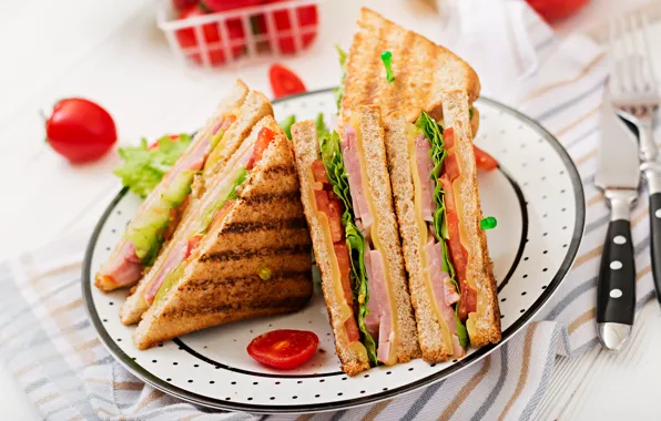 Picture bread, sandwiches, lettuce, ham
