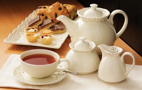 Picture tea, dishes, cake
