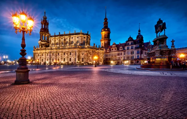 Light, people, the evening, Germany, Dresden, lights, monument, Germany