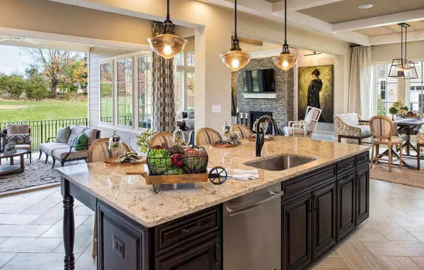 Interior, kitchen, living room, cozy, dining room, Willowsford, Oakton F