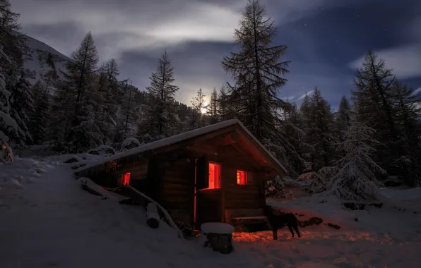 Picture winter, hut, hut, the foothills