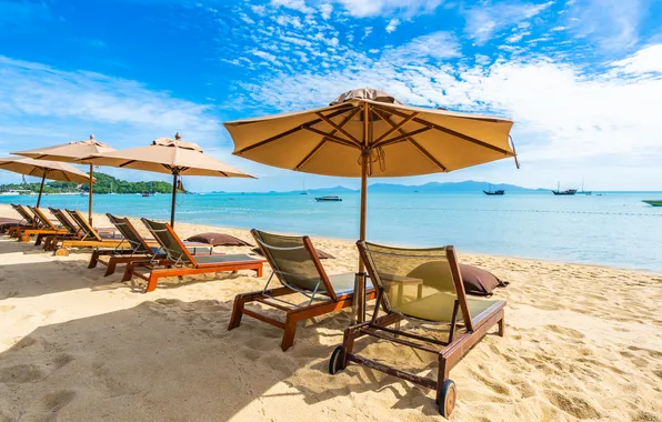 Sand, sea, beach, summer, the sky, shore, vacation, chaise