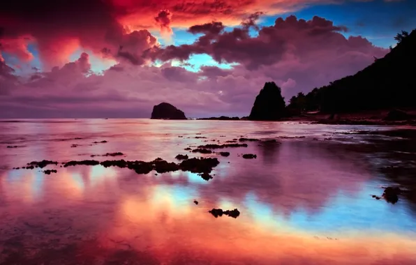 Picture beach, twilight, sky, sea, landscape, nature, sunset, clouds
