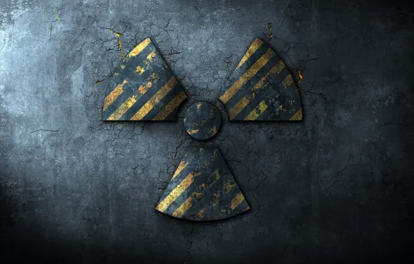 Asphalt, cracked, sign, radiation, Radioactive sign