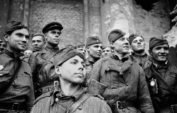 Joy, face, heroes, Victory, Soviet soldiers, may 1945