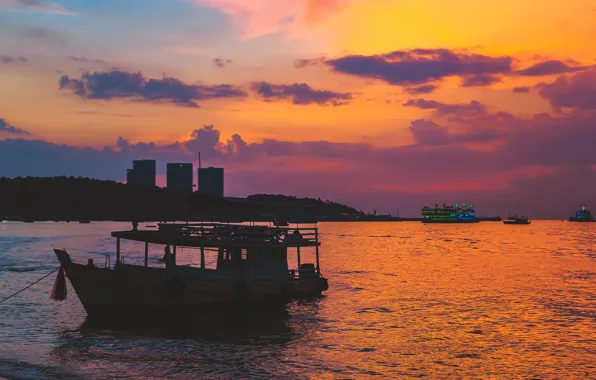 Sand, sea, beach, the sky, water, sunset, stay, paint