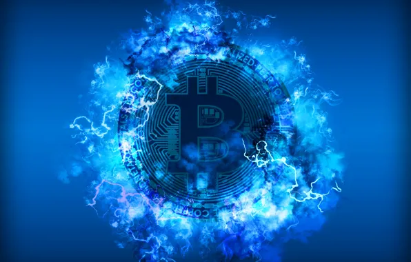 Blue, lightning, blue, fon, coin, bitcoin, bitcoin, btc