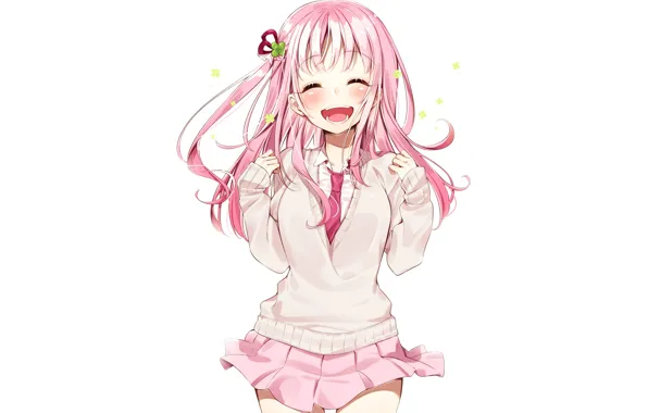 Girl, white background, pink hair