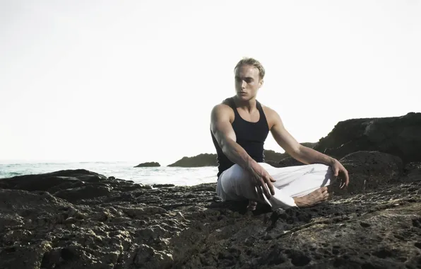 Summer, the sky, stones, guy, sitting