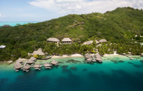 Beach, the ocean, island, resort, Laguna, Bora-Bora, Bungalow