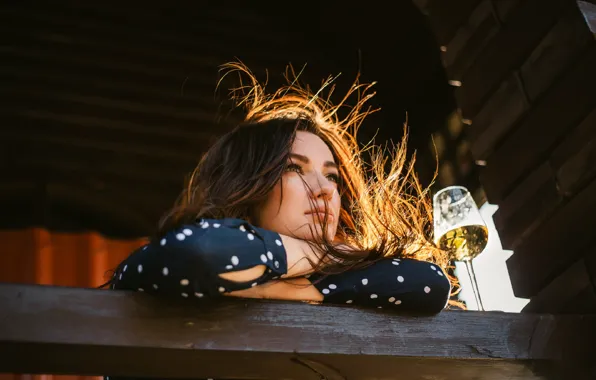 Look, girl, light, wine, hair, glass, brunette, Juliana Mizinova