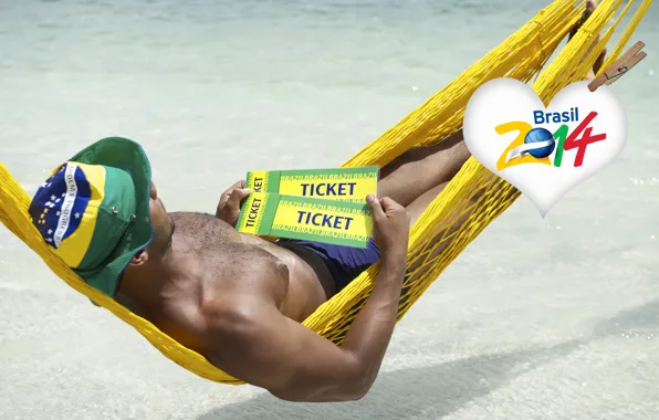 Picture logo, man, football, flag, World Cup, Brasil, FIFA, hammock