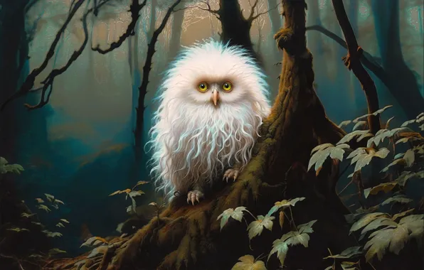 Forest, owl, bird, being, white, Chimera, hybrid, hairy
