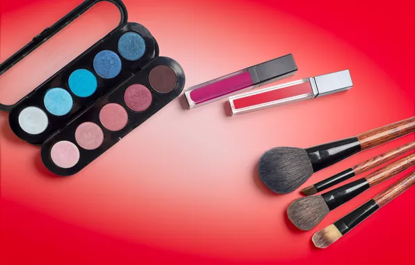 Red, background, shadow, cosmetics, brush