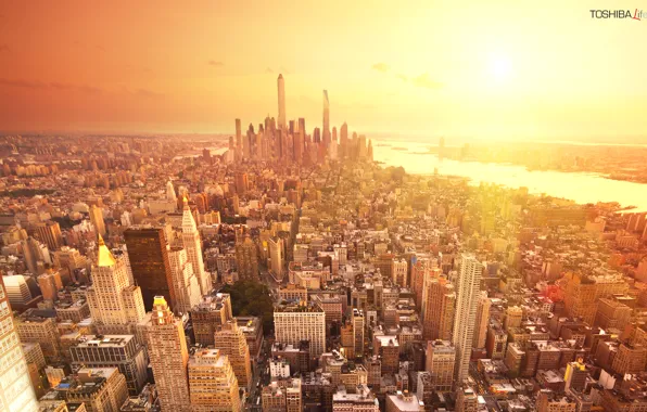 Picture the sun, the city, building, home, America, new York, USA, skyscrapers
