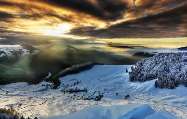 Winter, mountains, night