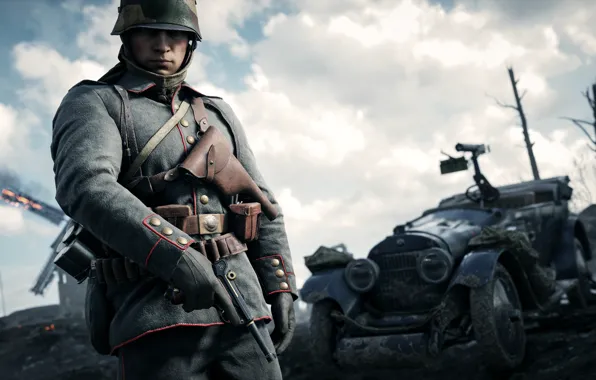 Gun, soldiers, form, car, Electronic Arts, Battlefield 1
