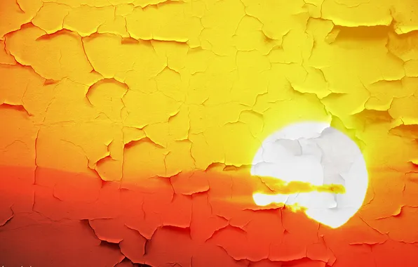 The sun, sunset, wall, dawn, graffiti, paint, peeling paint