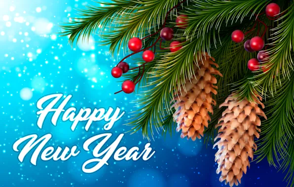 Snowflakes, branches, red, glare, berries, background, holiday, the inscription