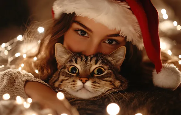 Cat, cat, look, girl, light, lights, grey, portrait