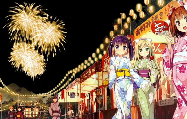 People, holiday, street, mountain, the evening, Japan, fan, lights