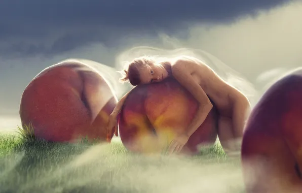 Grass, look, girl, creative, blonde, peaches