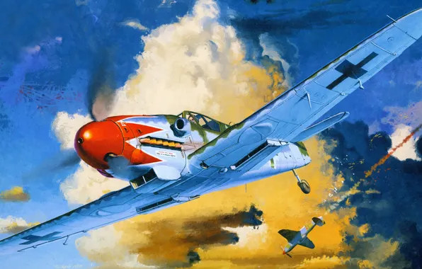 Figure, fighter, battle, art, aircraft, bf-109
