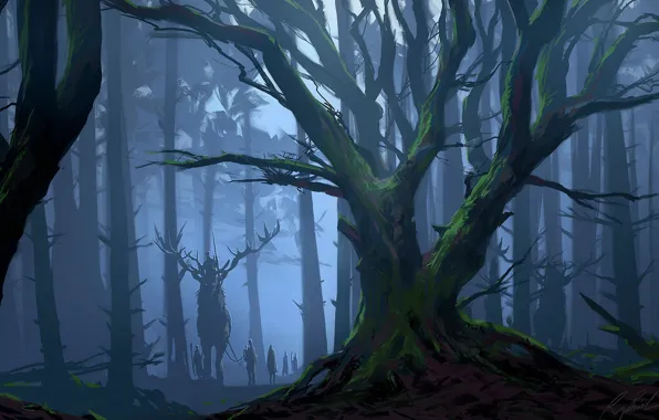 Forest, beast, travelers, forest mood, Cernunnos