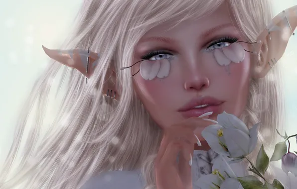 Girl, flowers, elf, ears