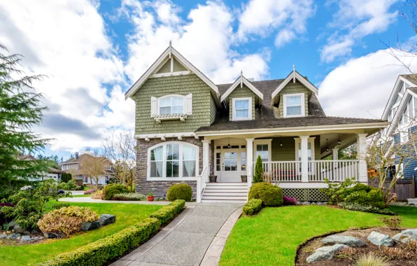 Grass, design, stones, lawn, home, mansion, the village