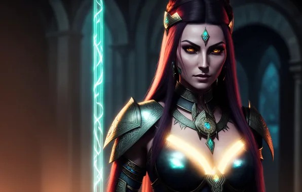 Girl, fantasy, armor, art, mage, Stable Diffusion, neuronet, Ai art